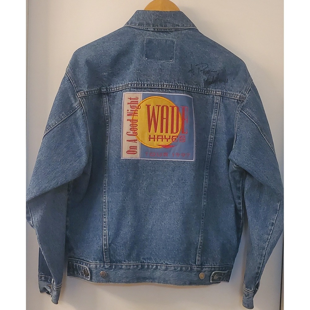 VTG Signed Wade Hayes Jacket M Denim Sueded Patch Back "On A Good Night" 1997